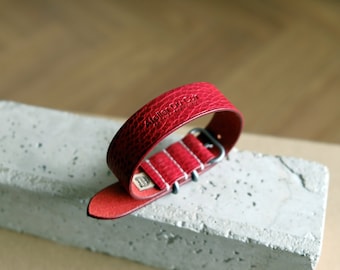 Leather single pass watch band/strap From Atelier Du Cuir -100% handmade 18,20,22,24&26mm -dollaro red  -