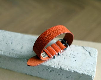 Leather single pass watch band/strap From Atelier Du Cuir -100% handmade 18,20,22,24&26mm -dollaro orange  -