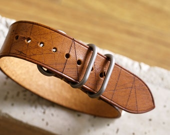 RUSTY Leather single pass watch band/strap From Atelier Du Cuir -100% handmade 18,20,22,24&26mm - teak -