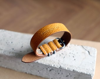 Leather single pass watch band/strap From Atelier Du Cuir -100% handmade 18,20,22,24&26mm -dollaro mustard  -