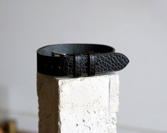 Leather vintage single pass watch band/strap From Atelier Du Cuir -100% handmade 20mm/21mm/22mm - dollaro black - leather loop