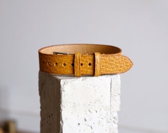 Bracelet/bracelet de montre vintage en cuir monopasse de l'Atelier Du Cuir -100% fait main 20mm/21mm/22mm - moutarde dollaro - boucle en cuir