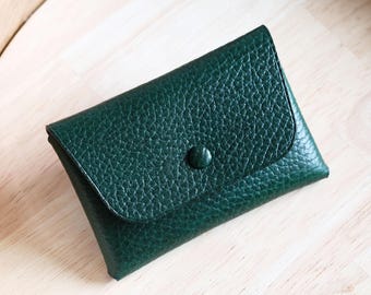 Handmade Green Leather Card Wallet: Slim Minimalist Design
