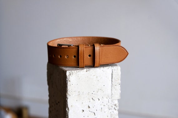 Leather vintage single pass watch band/strap From Atelier Du Cuir -100% handmade 17/18/19/20/21/22mm - buttero natural - leather loop