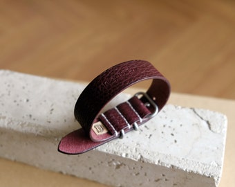 Leather single pass watch band/strap From Atelier Du Cuir -100% handmade 18,20,22,24&26mm -dollaro bordeaux  -