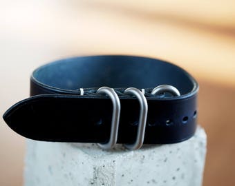 Leather single pass watch band/strap From Atelier Du Cuir -100% handmade 18,20,22,24&26mm - dark navy -