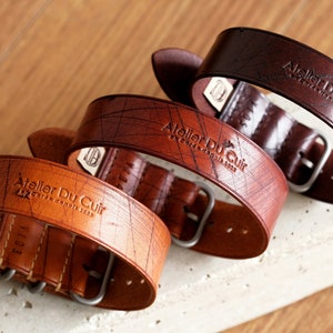 RUSTY Leather single pass watch band/strap From Atelier Du Cuir -100% handmade 18,20,22,24&26mm - teak