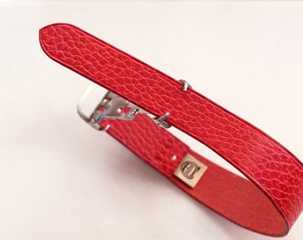 Leather vintage single pass "LOOP" watch band/strap From Atelier Du Cuir -100% handmade 20mm/21mm/22mm - dollaro red