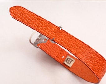 Leather vintage single pass "LOOP" watch band/strap From Atelier Du Cuir -100% handmade 20mm/21mm/22mm - dollaro orange