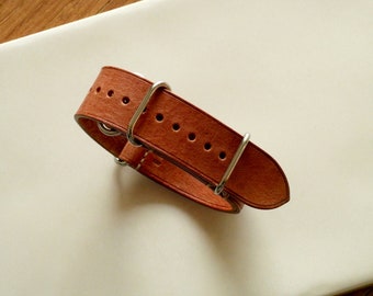 last one 22mm polished /  Atelier Du Cuir Leather double pass watch strap Hermann oak old world hreness ( 18, 20, 22, 24&26mm Wide)