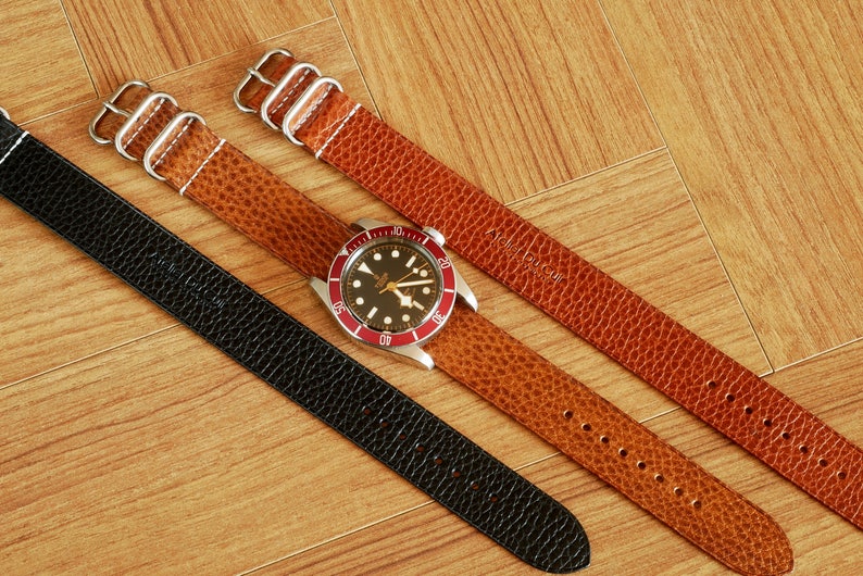 Bracelet/bracelet de montre simple en cuir De lAtelier Du Cuir 100% fait main 18,20,22,24&26mm dollaro marine image 10