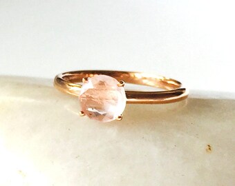 Faceted Rose-cut Round 6mm Rose Quartz 18K Rose Gold Vermeil Ring, Stacking Rings, Stacking, Stackable Rings