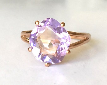 Size 7 - Purple Amethyst Shield Shaped 18K Matt Finish Split Band Rose Gold Vermeil Ring