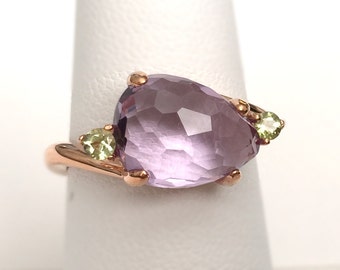 Size 8 - Purple Amethyst Faceted-cut Peridot 18K Rose Gold Vermeil Ring, Natural Gemstone Rings, Amethyst Rings, Gifts for Her