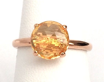 SALE Orange Citrine 9mm Solitaire Ring, Rose Gold, Stacking Rings, November Birthstone, 925 sterling silver rose gold plated ring