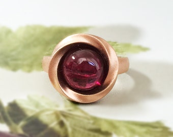 Size 6 - Garnet Matt Finish 18K Rose Gold Vermeil Ring, Gifts for Her, Red Gemstone Ring, Natural Gemstone Rings