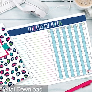 Monthly Bills Tracking Worksheet | Digital Downloads | Print-ready, Delivered Instantly