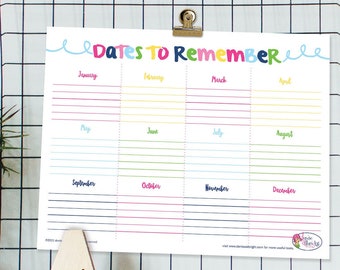 Dates to Remember Perpetual Calendar | Digital Download | Print-ready, Delivered Instantly