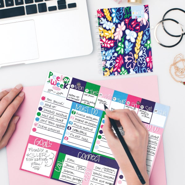 Weekly Planner Pad | Goal Planning | 8x10 | Checklists, Priorities, Dry Erase Backer | Mom and Teacher Gift