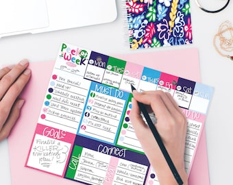 Weekly Planner Pad | Goal Planning | 8x10 | Checklists, Priorities, Dry Erase Backer | Mom and Teacher Gift