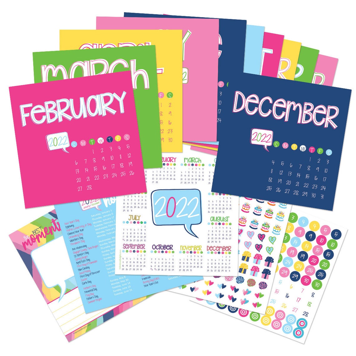 Mini Monthly Desktop Calendars Stickers Included Great Mom Etsy