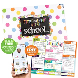 Class Keeper® School Days Memory Book & Chore Chart Bundle + BONUS App Membership | Kids School Keepsake Organizer | (2) Styles