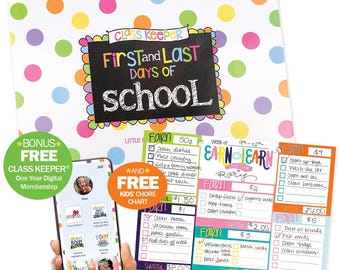 Class Keeper® School Days Memory Book & Chore Chart Bundle + BONUS App Membership | Kids School Keepsake Organizer | (2) Styles