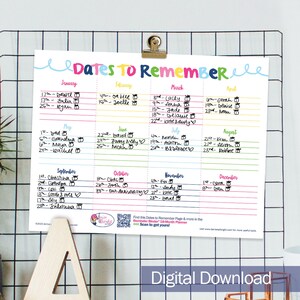 Dates to Remember Perpetual Calendar | Digital Download | Print-ready, Delivered Instantly