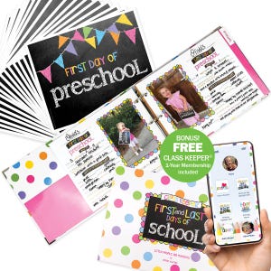 Class Keeper® School Album + First/Last Day of School Signs Bundle  | Easiest School Days Memory Album | (2) Styles | Keepsake