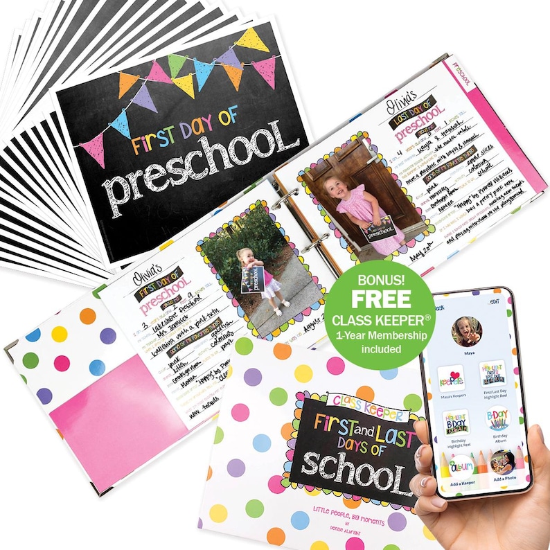 Class Keeper® School Memory Book, First & Last Day of School Signs, School Keepsake Bundle + App image 1