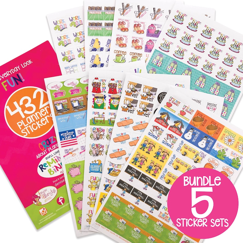 Includes 5 Packs of 432 Stickers Calendar Fits ANY Planner Planner Stickers Bundle Weekly Schedules for Moms