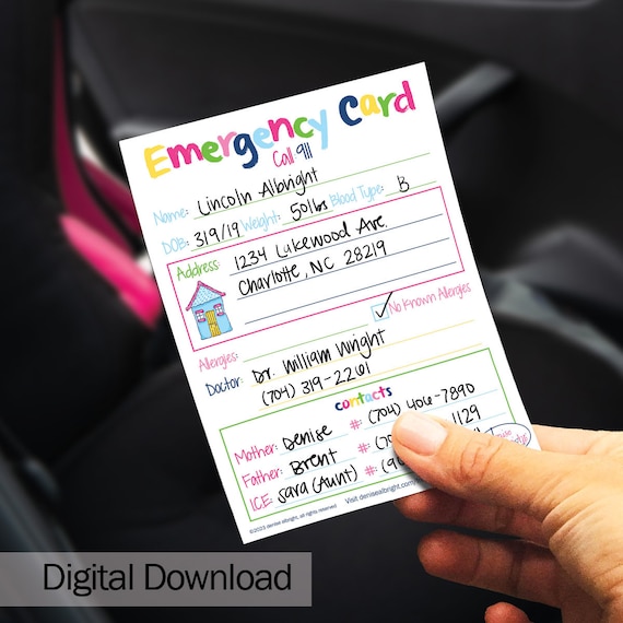 Kids' Emergency Card | Digital Download | Print-ready, Delivered Instantly
