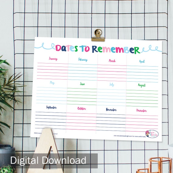 Dates to remember perpetual calendar digital download etsy