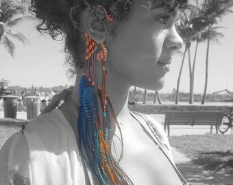 Oceanic blue feather earhook