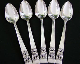 Oneida Community 1936 Coronation Pattern, Set of 5 Silverplate Teaspoons, Not Monogrammed