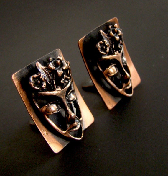 Vintage Art Nouveau Inspired Copper Earrings, Cop… - image 2