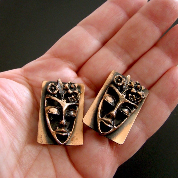 Vintage Art Nouveau Inspired Copper Earrings, Cop… - image 1