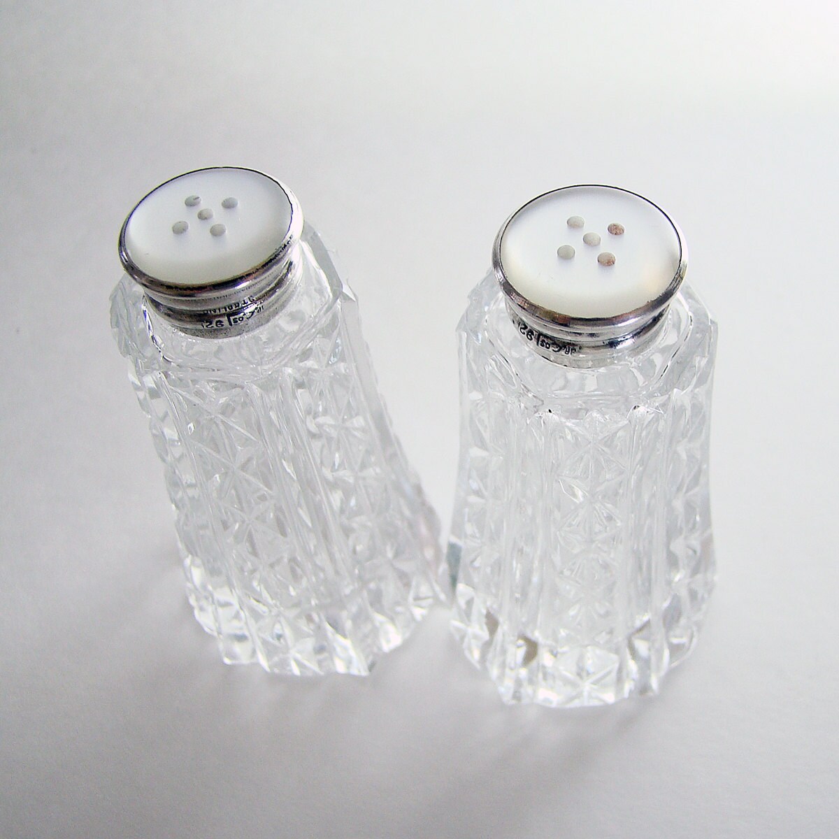 Vintage Crystal Sterling Salt Pepper Shakers Sterling Silver