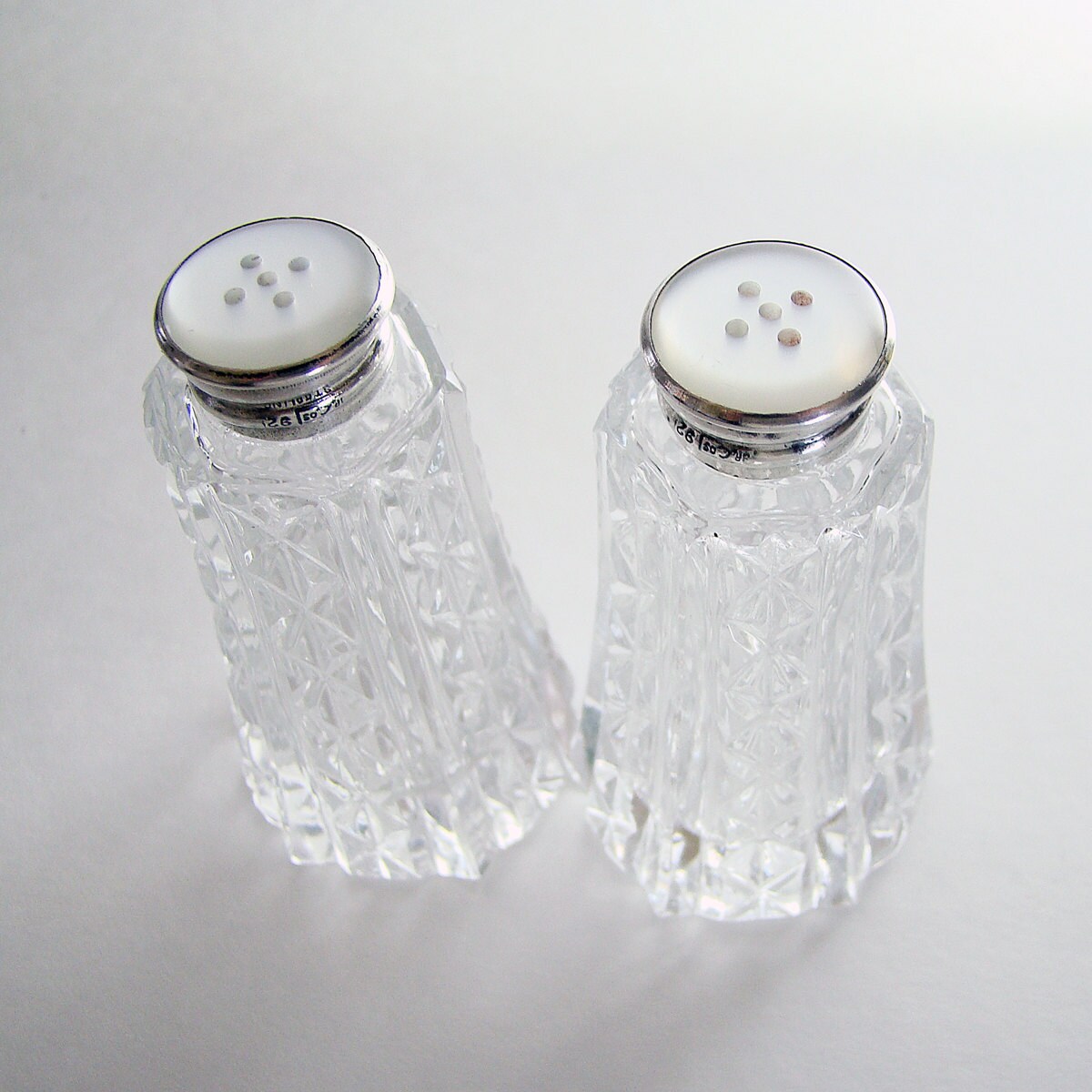 Salt and Pepper Shakers With Tray Vintage Unique Fancy Salt and Pepper  Shakers Cut Glass Silver Metal Tops and Silver Metal Serving Tray 