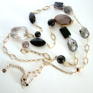 Vintage Nakamol Semi Precious Stone, Smokey Crystal Necklace, 48 Inches