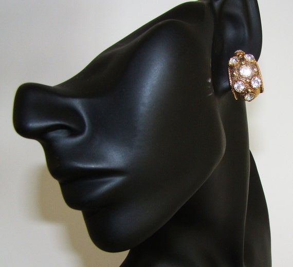 Vintage Couture Rhinestone Hoop Earrings Pat.156452 Ear Clips
