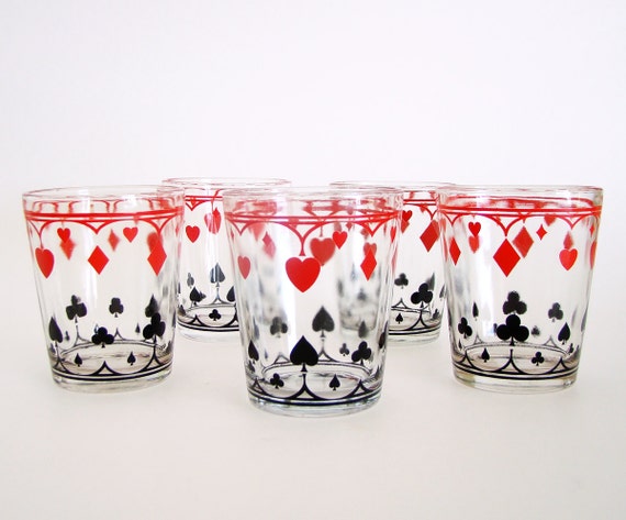 Vintage Schwartz Mustard Playing Card Glass Cards Suits Poker
