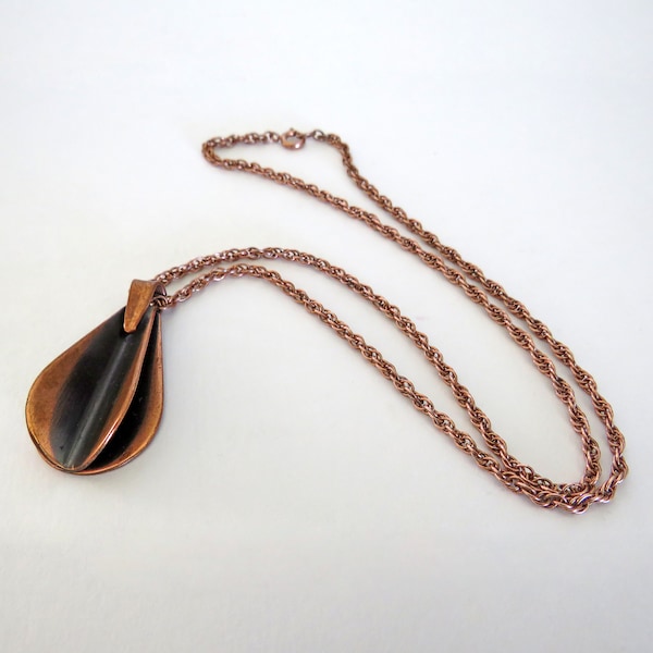 Otto Robert Bade (ORB) Signed Copper Pendant Necklace, Handwrought Copper Mid Century Pendant