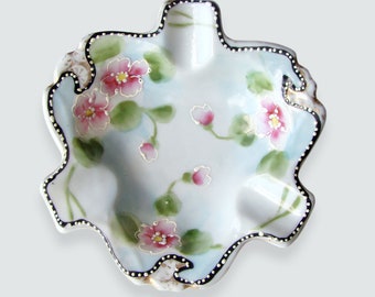 Vintage Porcelain Floral Ashtray, Trinket Dish, Made in Japan, Circa 1940s