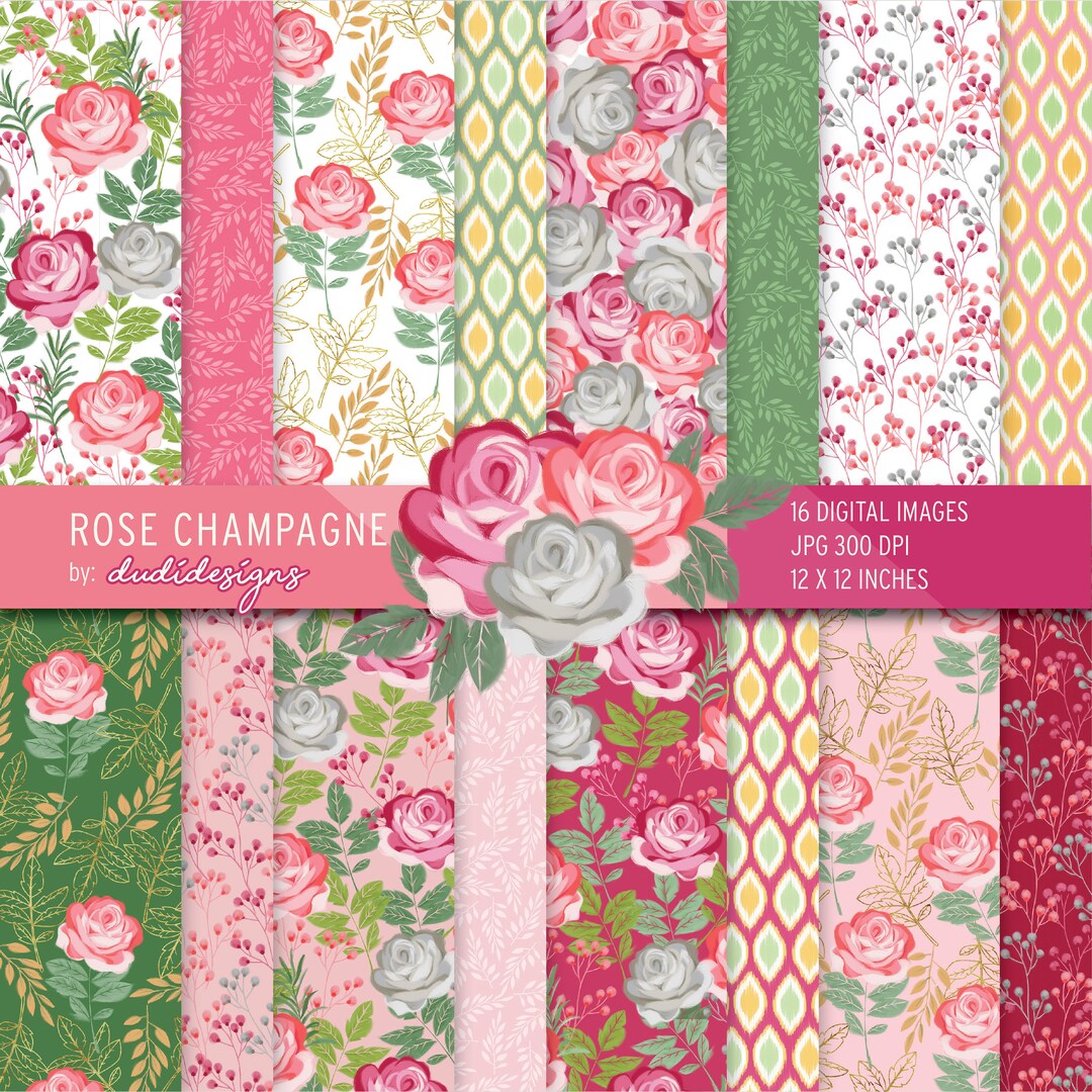 Watercolor Rose Digital Paper Pack: Floral Wedding Patterns (digital ...