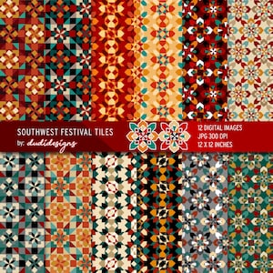 Southwest Tile Digital Paper Pack: Aztec, Navajo, Tribal (Digital Download)