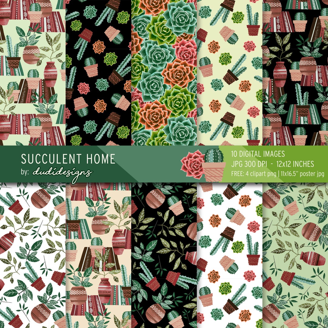 Succulent Digital Paper Pack: Seamless Cactus Patterns (digital ...