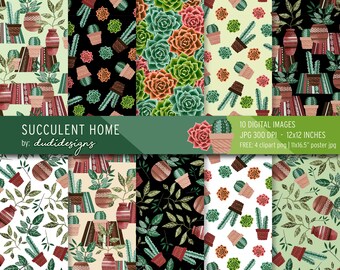 Succulent Digital Paper Pack: Seamless Cactus Patterns (Digital Download)