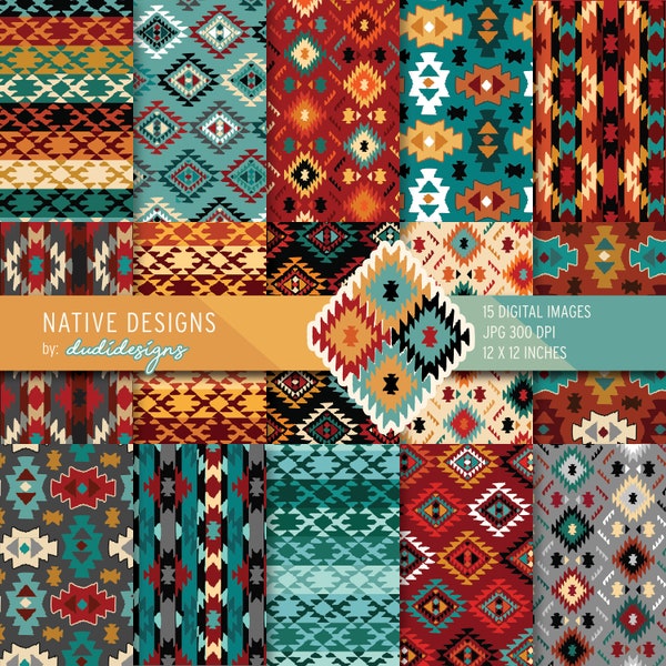 Pack de papier numérique natif Partie 1. Pages de scrapbooking, arrière-plan, feuilles de scrapbooking, motif, papier numérique aztèque, navajo, tribal, ethnique