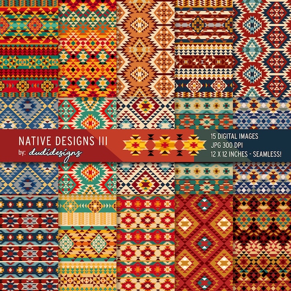 Native Digital Paper Pack.  Scrapbooking pages, background, scrapbook sheets, pattern, Aztec, Navajo, Tribal, Ethnic digital paper